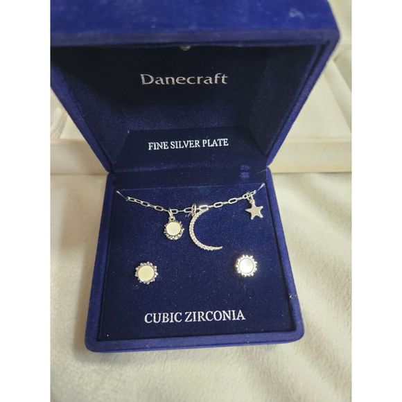 Danecraft Cubic Zirconia Necklace and Earring Set Fine Silver Plated - Picture 2 of 6